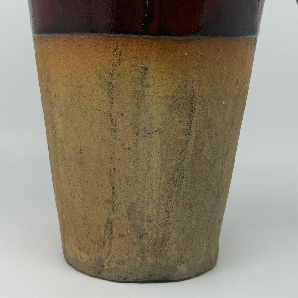 Rustic Red Lion Head Vase Glazed Metal Ring Handles 15.5